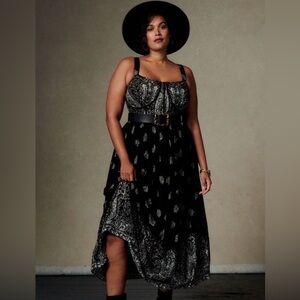 Anthropologie 1X Forever That Girl Corset Bodice Paisley Print Beaded Maxi Dress